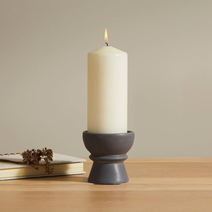 Ackton 9cm Ceramic Pillar Candle Holder - Set of 2 - Grey - Laura James
