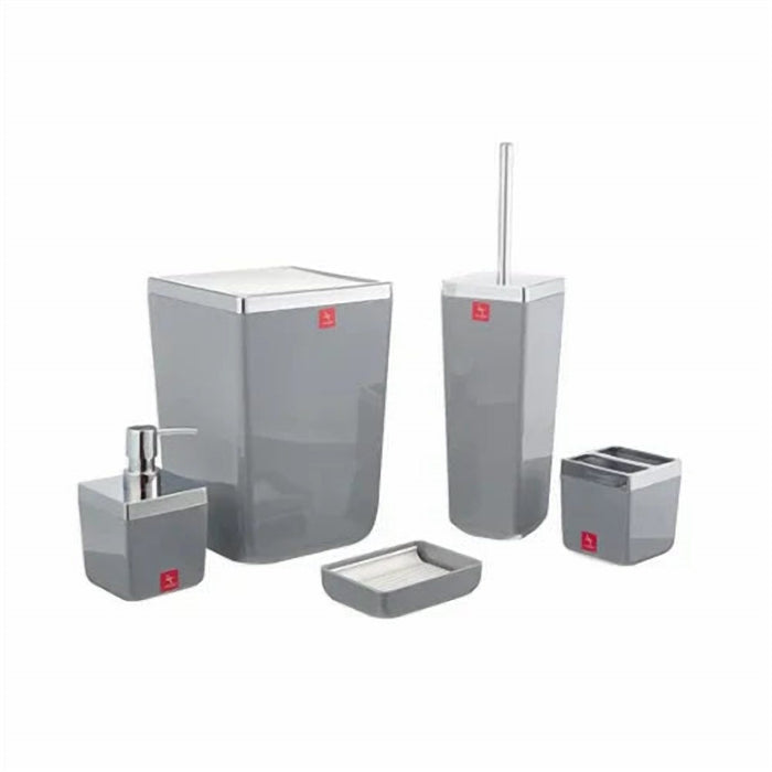 Acrylic Bathroom Accessory Set 5 Piece, Silver Trim, 6 L Bin