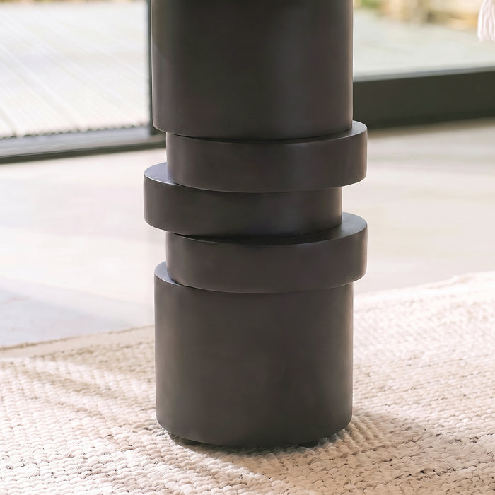Adam 45cm Jet Black Mango Wood & Black Marble Round Side Table - Laura James