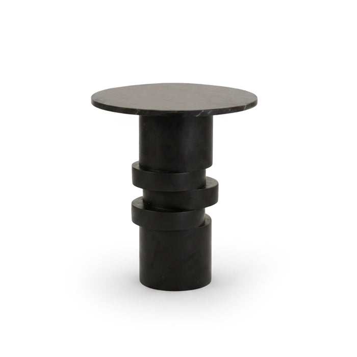 Adam 45cm Jet Black Mango Wood & Black Marble Round Side Table - Laura James