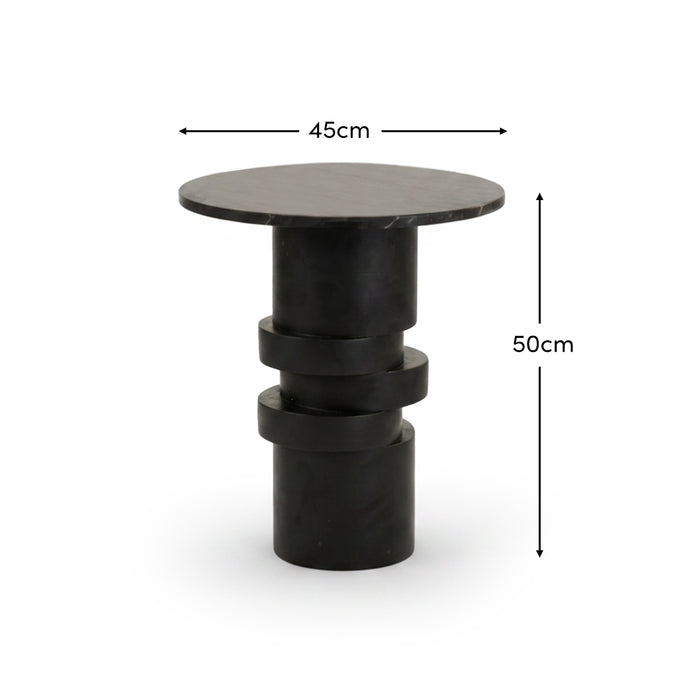 Adam 45cm Jet Black Mango Wood & Black Marble Round Side Table - Laura James