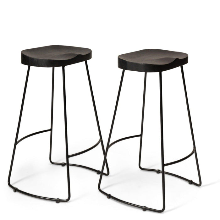 Aiden Black Mango Wood Backless Bar Stool - Set of 2