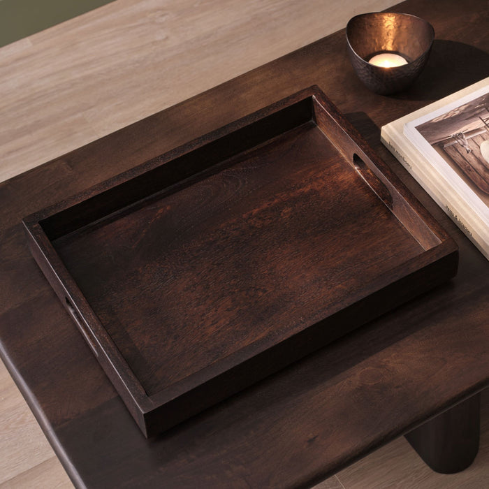 Alder 40cm Rectangular Wooden Tray - Coffee Brown - Laura James