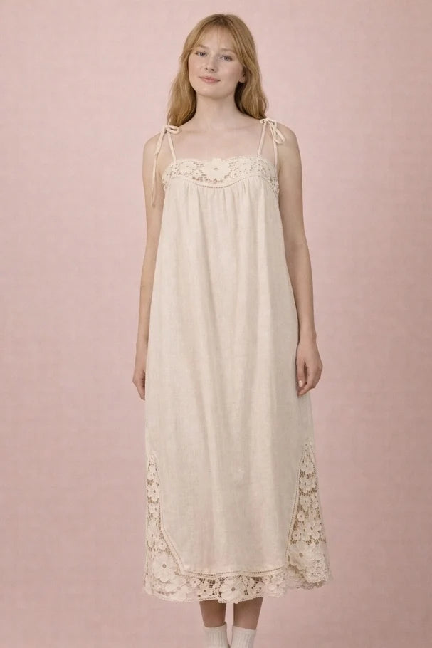 Allison Lace Trim Linen Maxi Dress