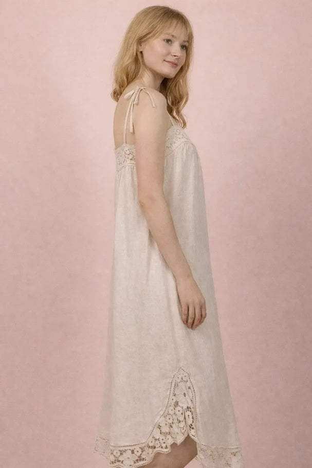 Allison Lace Trim Linen Maxi Dress