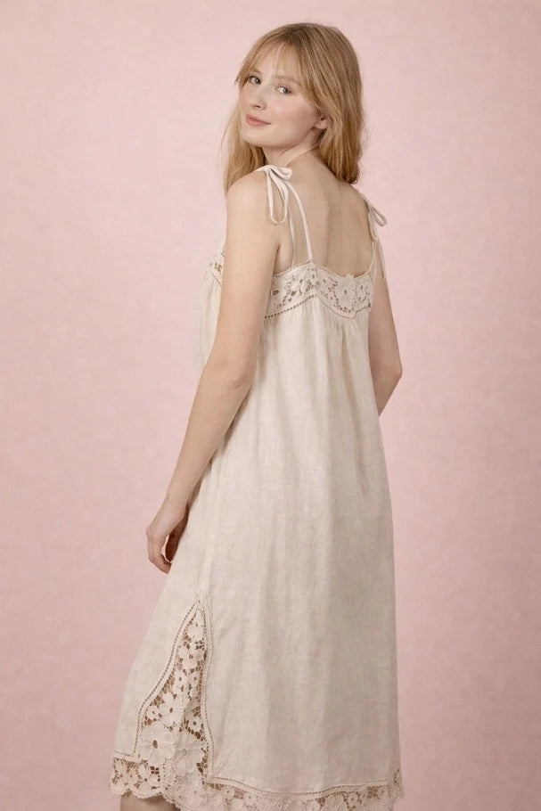 Allison Lace Trim Linen Maxi Dress