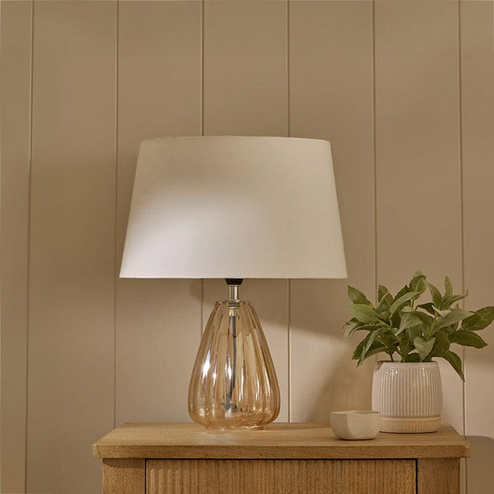 Alma 23cm Champagne Glass Table Lamp & Coningsby Snow White Cotton Lampshade - 30cm - Laura James
