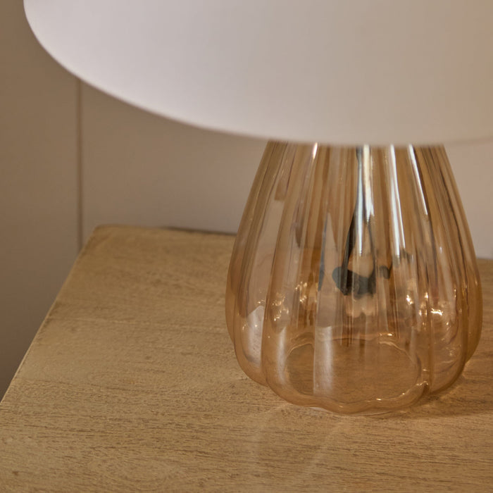 Alma 23cm Glass Lamp Base - Champagne & Coningsby 30cm Cotton Lamp Shade - Snow White - Laura James