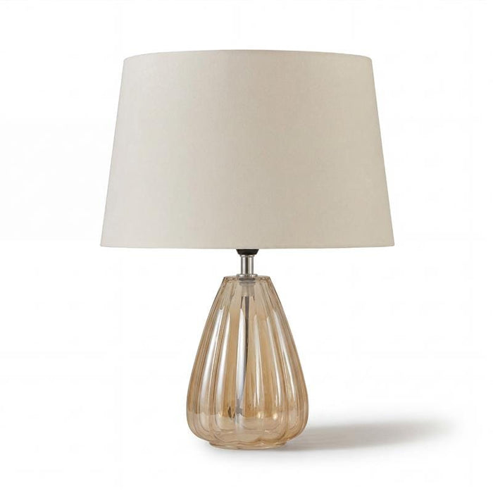 Alma 23cm Glass Lamp Base - Champagne & Coningsby 30cm Cotton Lamp Shade - Snow White - Laura James