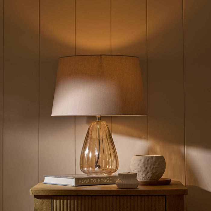 Alma 23cm Glass Lamp Base - Champagne & Coningsby 30cm Cotton Lamp Shade - Taupe - Laura James