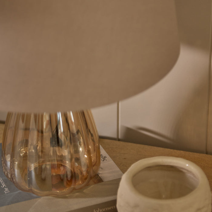Alma 23cm Glass Lamp Base - Champagne & Coningsby 30cm Cotton Lamp Shade - Taupe - Laura James