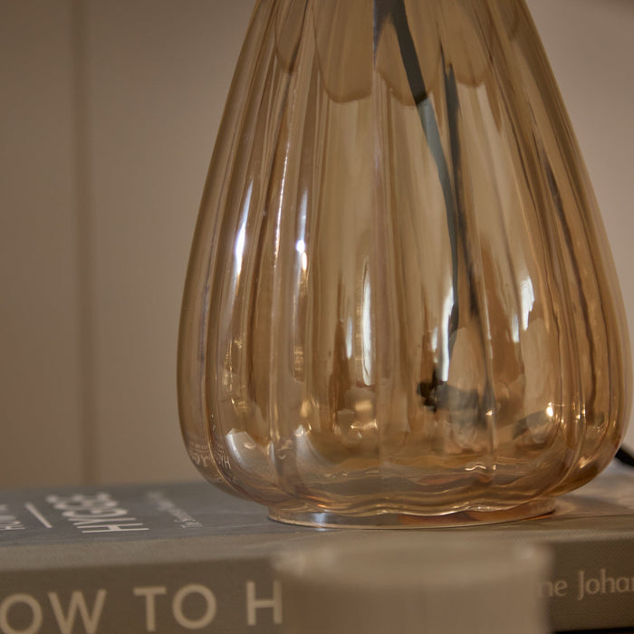 Alma 23cm Glass Lamp Base - Champagne & Coningsby 30cm Cotton Lamp Shade - Taupe - Laura James
