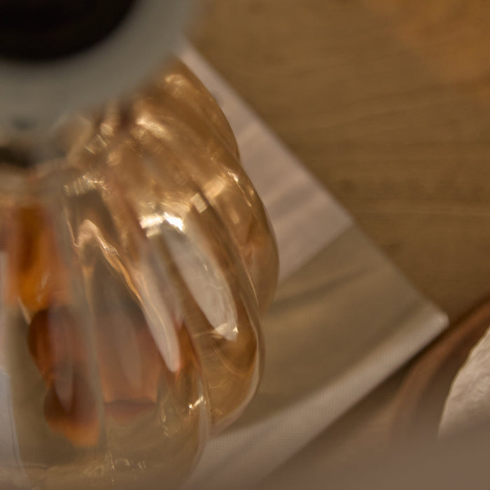 Alma 23cm Glass Lamp Base - Champagne & Coningsby 30cm Cotton Lamp Shade - Taupe - Laura James