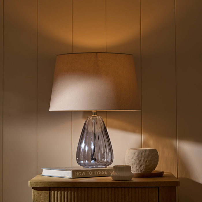 Alma 23cm Glass Lamp Base - Smoke Grey & Coningsby 30cm Cotton Lamp Shade - Taupe - Laura James