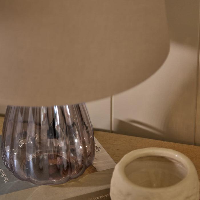Alma 23cm Glass Lamp Base - Smoke Grey & Coningsby 30cm Cotton Lamp Shade - Taupe - Laura James