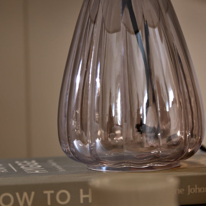 Alma 23cm Glass Lamp Base - Smoke Grey & Coningsby 30cm Cotton Lamp Shade - Taupe - Laura James