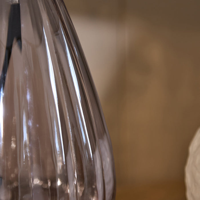 Alma 23cm Glass Lamp Base - Smoke Grey & Coningsby 30cm Cotton Lamp Shade - Taupe - Laura James