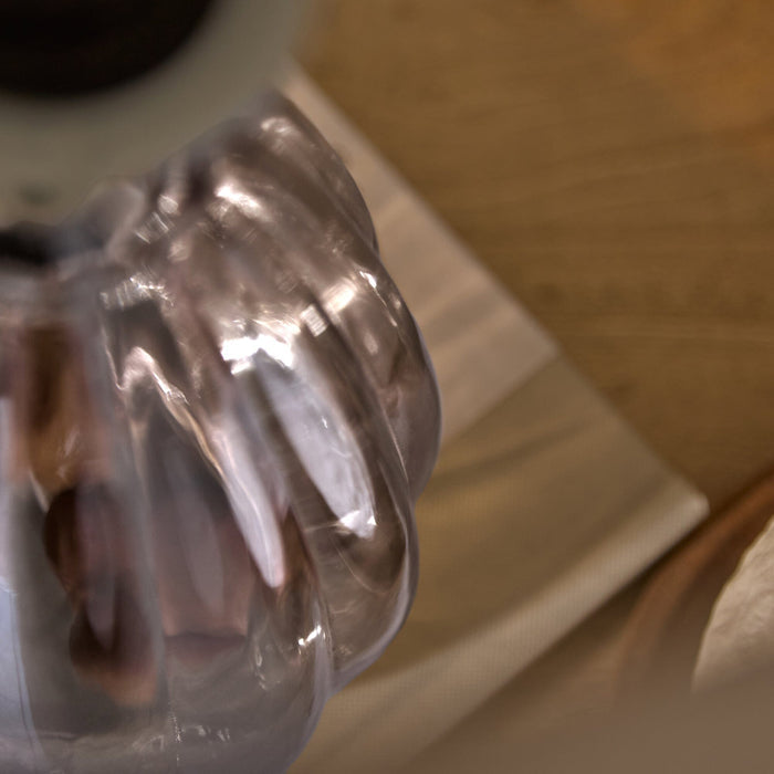 Alma 23cm Glass Lamp Base - Smoke Grey & Coningsby 30cm Cotton Lamp Shade - Taupe - Laura James