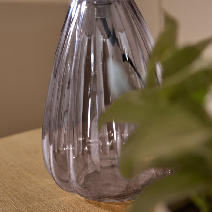 Alma 23cm Glass Lamp Base - Smoke Grey & Coningsby 30cm Cotton Lamp Shade - Snow White - Laura James