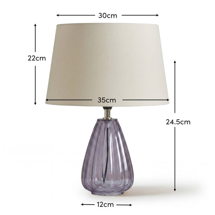Alma 23cm Smoke Grey Glass Lamp & Coningsby Snow White Cotton Lampshade - 30cm - Laura James