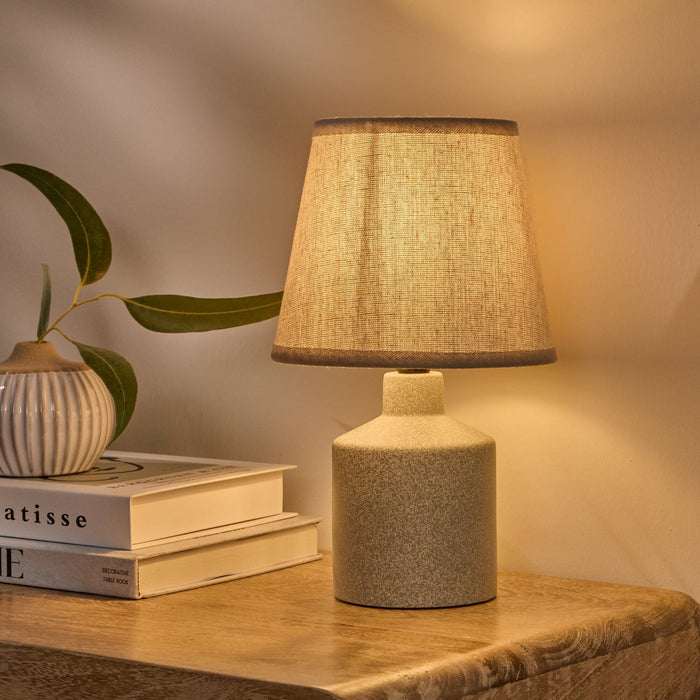 Amberley 28cm Ceramic Table Lamp - Natural with Off White Polyester Shade - Laura James