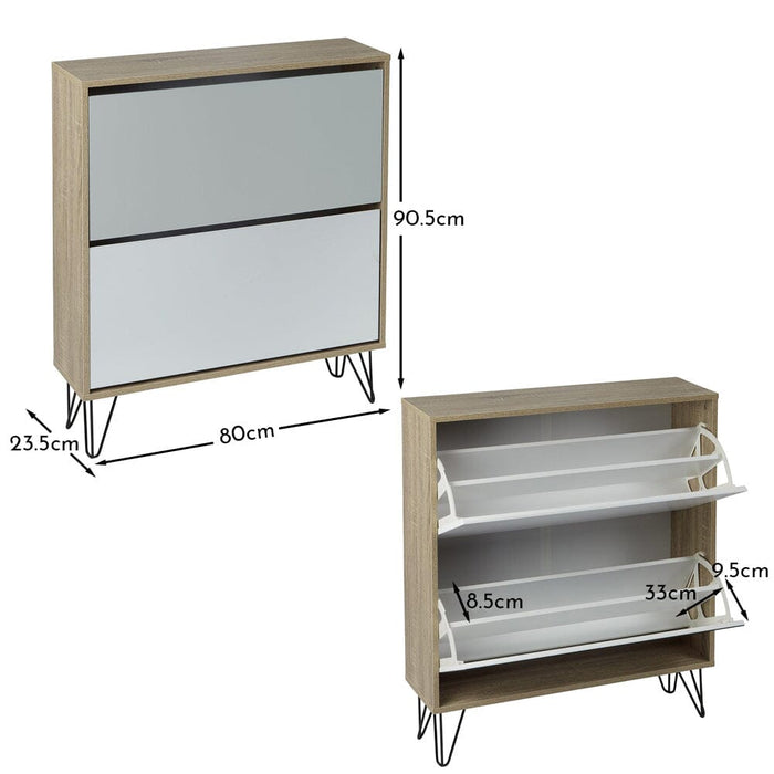Anderson Shoe Cabinet - 2 Door - Oak Effect & Grey