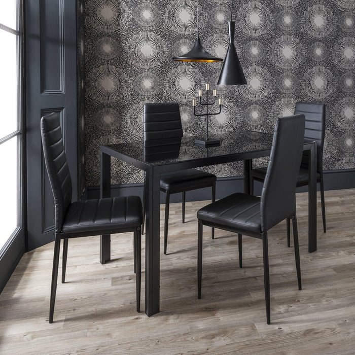 Glass Dining Table Set With 4 Black Chairs Set - Laura James