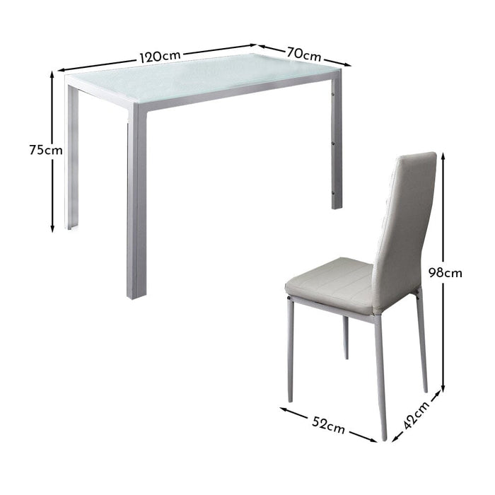 Anya Glass Dining Table Set - 4 Seater - White Faux Leather Dining Chairs