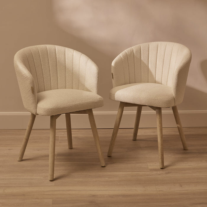 Arabella Light Beige Boucle Dining Chair - Set of 2 - Whitewash Oak Legs - Laura James
