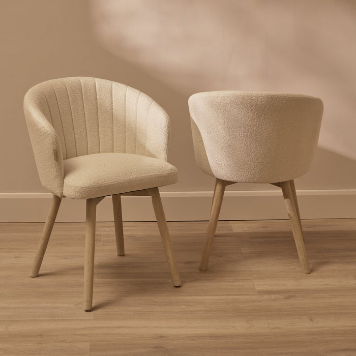 Arabella Light Beige Boucle Dining Chair - Set of 2 - Whitewash Oak Legs - Laura James