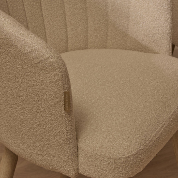 Arabella Light Beige Boucle Dining Chair - Set of 2 - Whitewash Oak Legs - Laura James