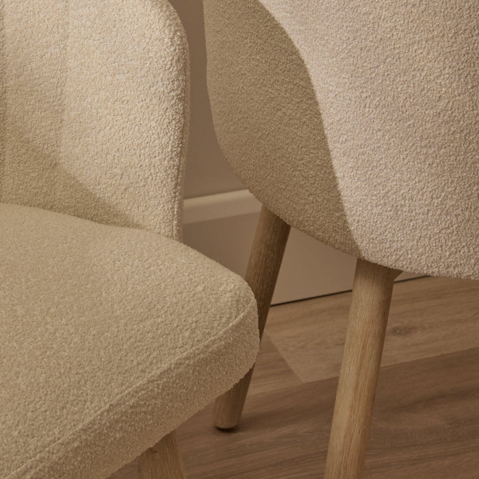 Arabella Light Beige Boucle Dining Chair - Set of 2 - Whitewash Oak Legs - Laura James