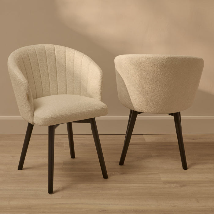 Arabella Light Beige Boucle Dining Chairs - Set of 2 - Black Oak Legs - Laura James