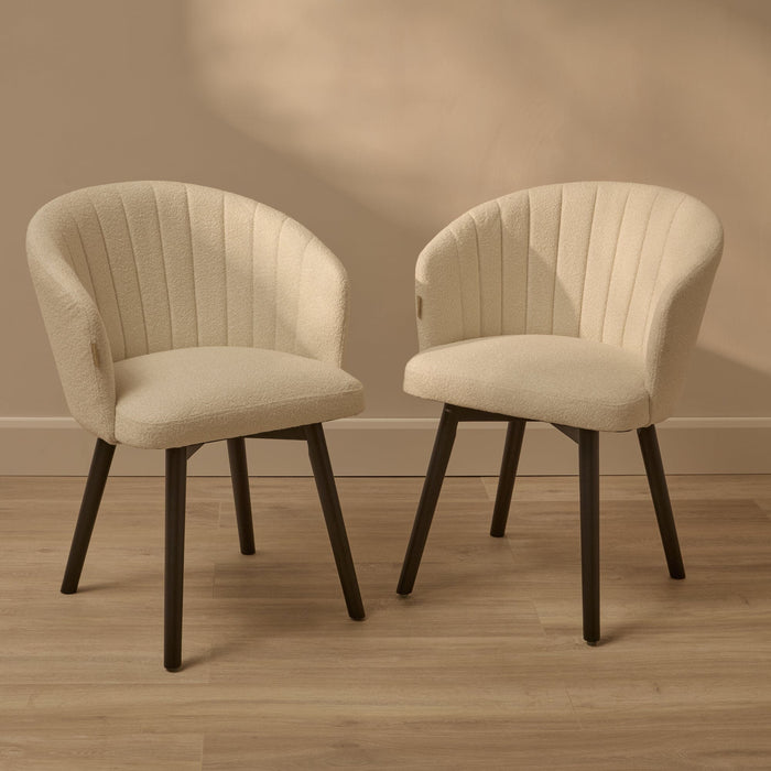 Arabella Light Beige Boucle Dining Chairs - Set of 2 - Black Oak Legs - Laura James