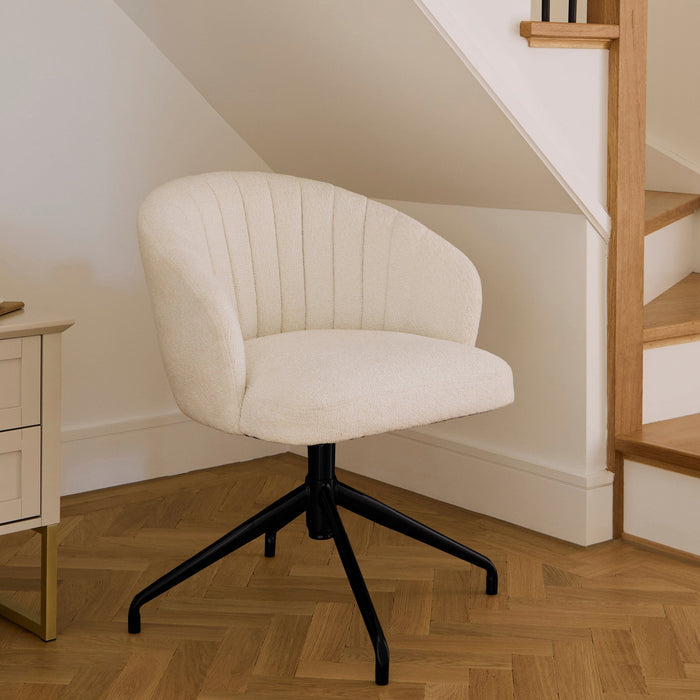 Arabella Office Swivel Chair - Light Beige Boucle with Black Legs - Laura James