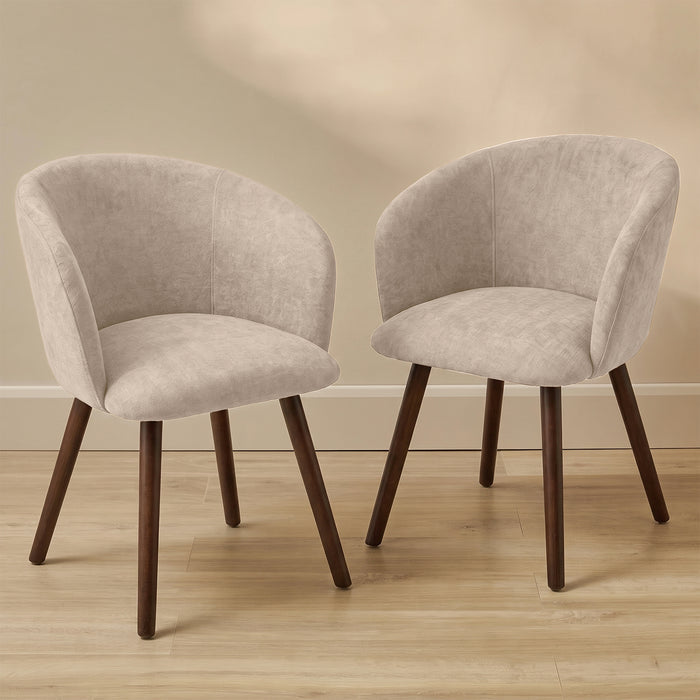 Archer Soft Beige Dining Chair - Set of 2 - Coffee Brown Legs - Laura James