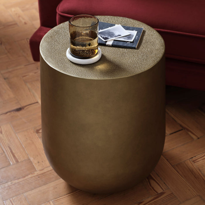 Astra 41cm Round Metal Side Table - Antique Brass - Laura James