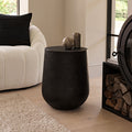 Astra 41cm Round Metal Side Table - Black Bronze Geometric Lines - Laura James