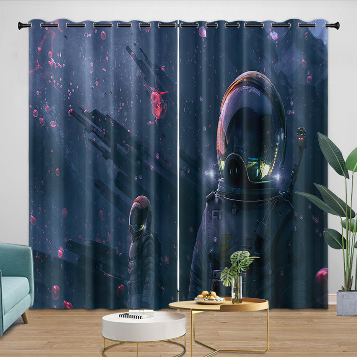 Astronaut Curtains Blackout Window Drapes Kids Room Decoration