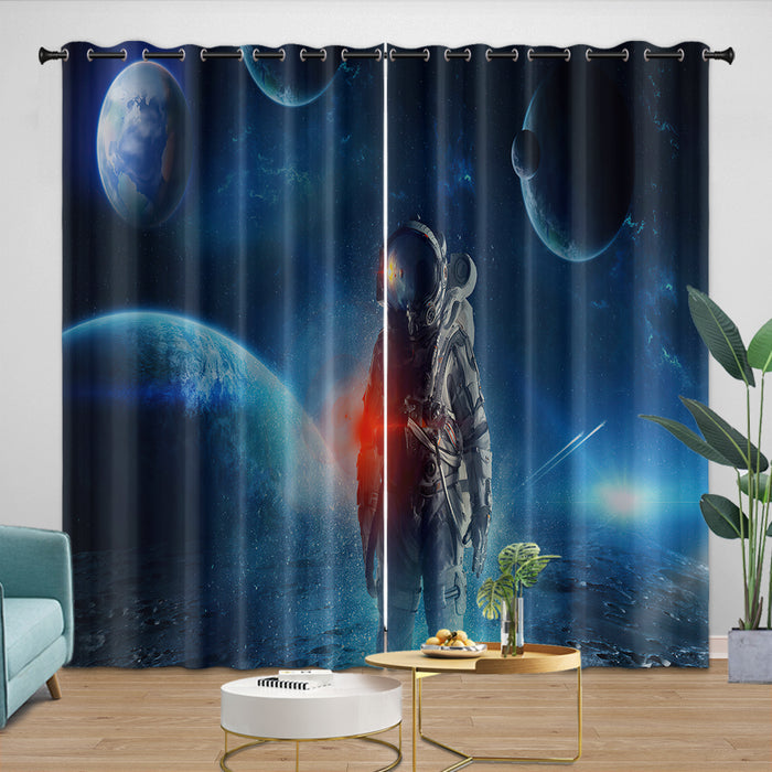Astronaut Curtains Blackout Window Drapes Kids Room Decoration