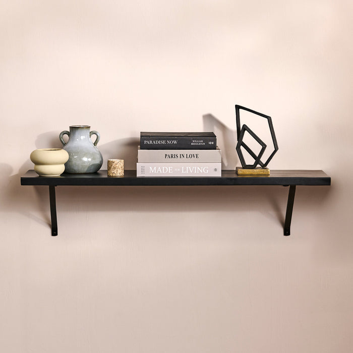 Atlas 100cm Mango Wood Wall Shelf - Jet Black - Laura James