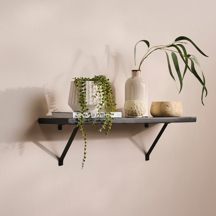 Atlas 100cm Mango Wood Wall Shelf - Jet Black - Laura James