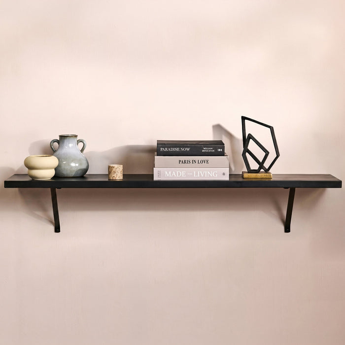 Atlas 150cm Mango Wood Wall Shelf - Jet Black - Laura James