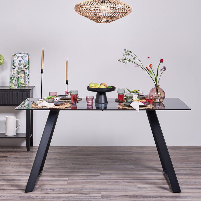 Atlas Smoked Glass dining table - with metal legs - Laura James