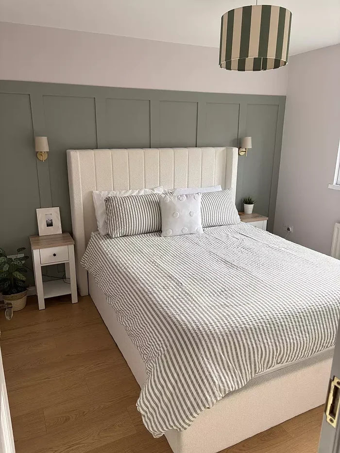Alice King Ottoman Bed Boucle with Bampton Bedside tables - Laura James