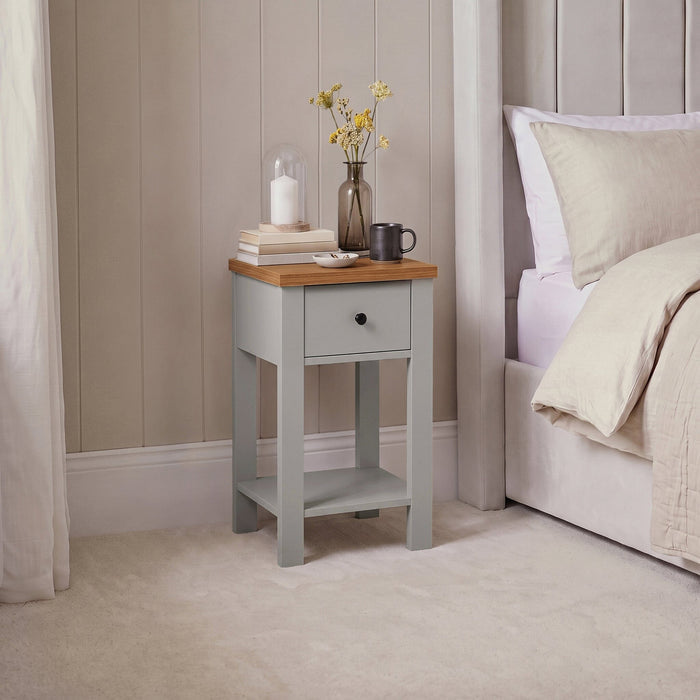 Bampton 1 Drawer Bedside Table - Stone Grey - Laura James