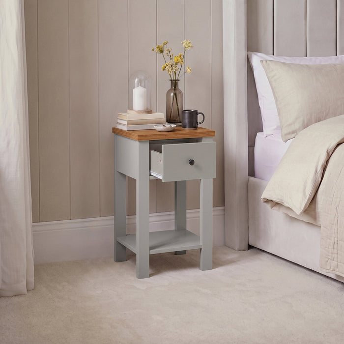 Bampton 1 Drawer Bedside Table - Stone Grey - Laura James