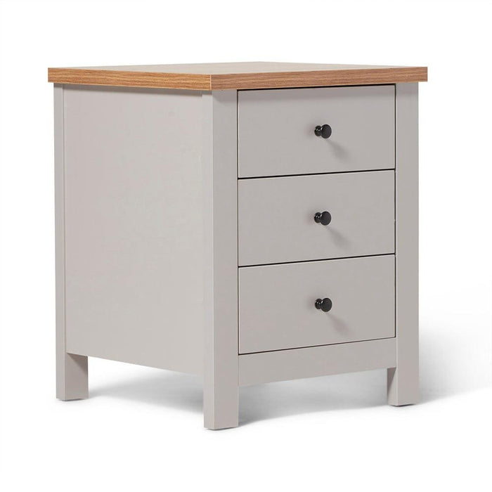 Bampton Stone Grey Bedside Table - 3 Drawer - Laura James