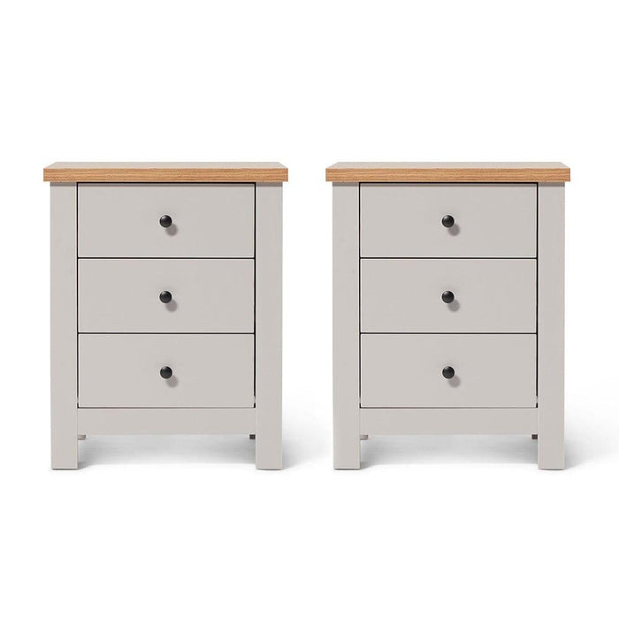Bampton 3 Drawer Bedside Table - Set of 2 - Grey