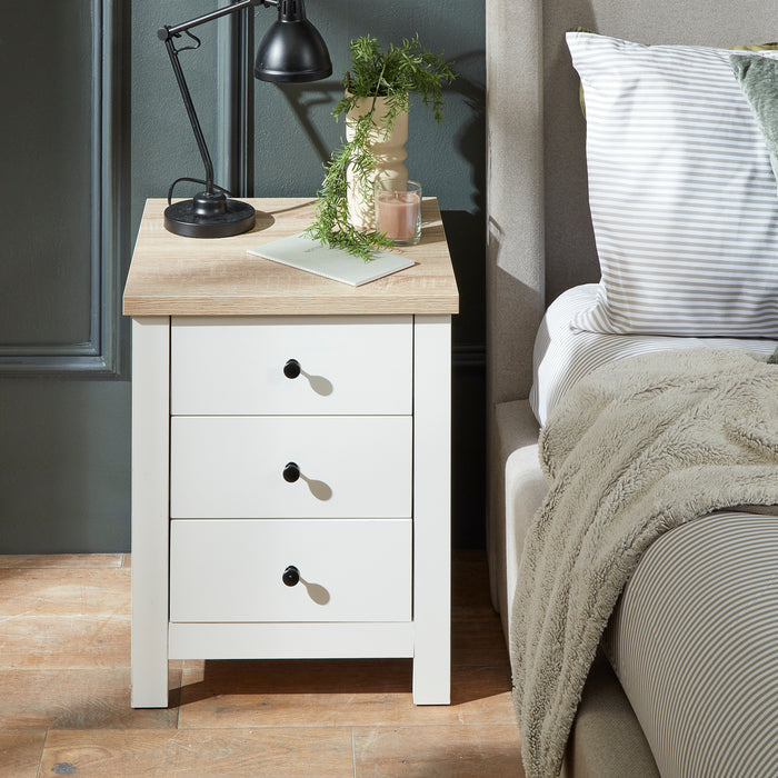 Bampton 3 Drawer Bedside Table - White